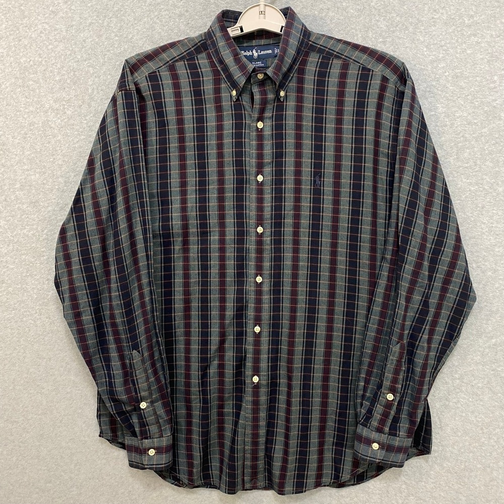 RALPH LAUREN Mens Large Blair Plaid Long Sleeve Button Down Shirt 100% Cotton